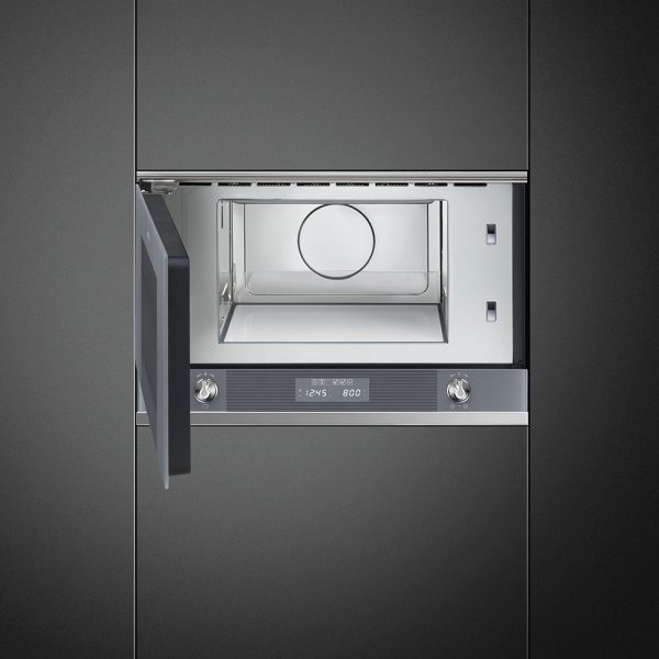 SMEG MIKROHULLÁMÚ SÜTŐ, Linea ,BEÉP., 22 liter, 6 funkció, LED kijelző,forgótányér nélküli, ezüst szürke üveg - MP122S1 - Image 4