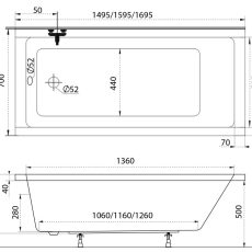 M-acryl Eco egyenes akril fürdőkád tartóláb szettel - Image 2