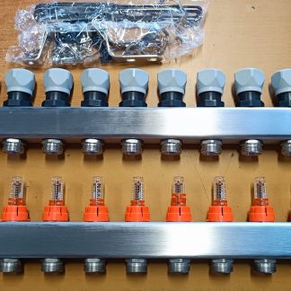 Everline rozsdamentes osztó-gyűjtő áramlásérzékelővel 1"- EGYENES golyóscsappal