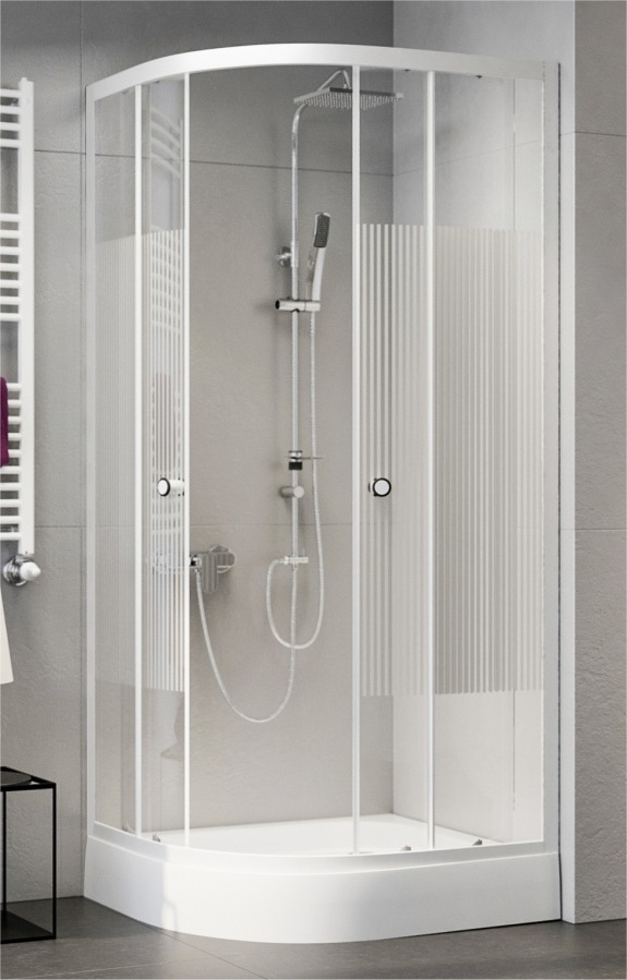 Sanimix 22.1502 WHITE-90/4 íves zuhanykabin csíkos üveggel akril zuhanytálcával 90x90