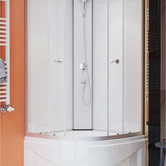 Sanimix 22.1762B/2 üveghátfalas íves zuhanykabin tető nélkül, magas zuhanytálcával 90X90X200