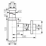 VivaStyle QUADRO LUX króm búraszifon szögletes fém - mosdóhoz - leeresztő nélkül - Ø 5/4" - Ø 32 mm - 31QED002C - Image 2