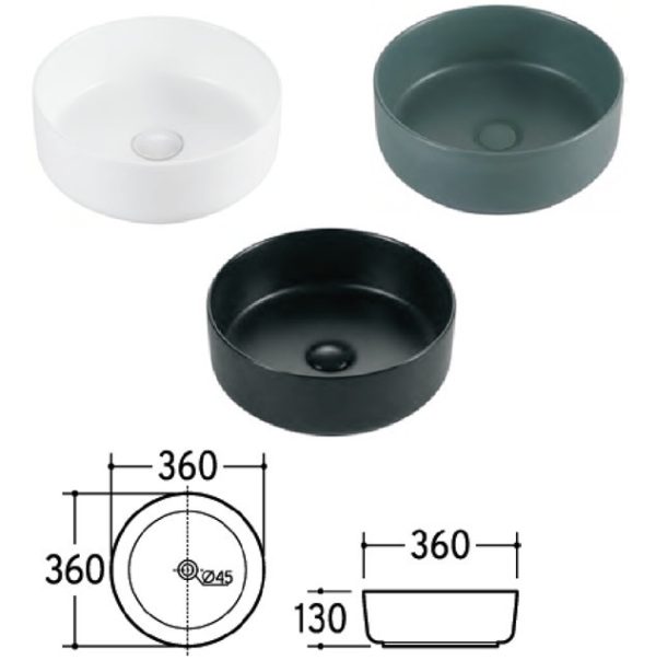 EROS SIMPLE 8 - PULTRA ültethető - Top Counter - porcelán mosdó - MATT FEKETE - 36 x 36 x 13 cm - Image 4