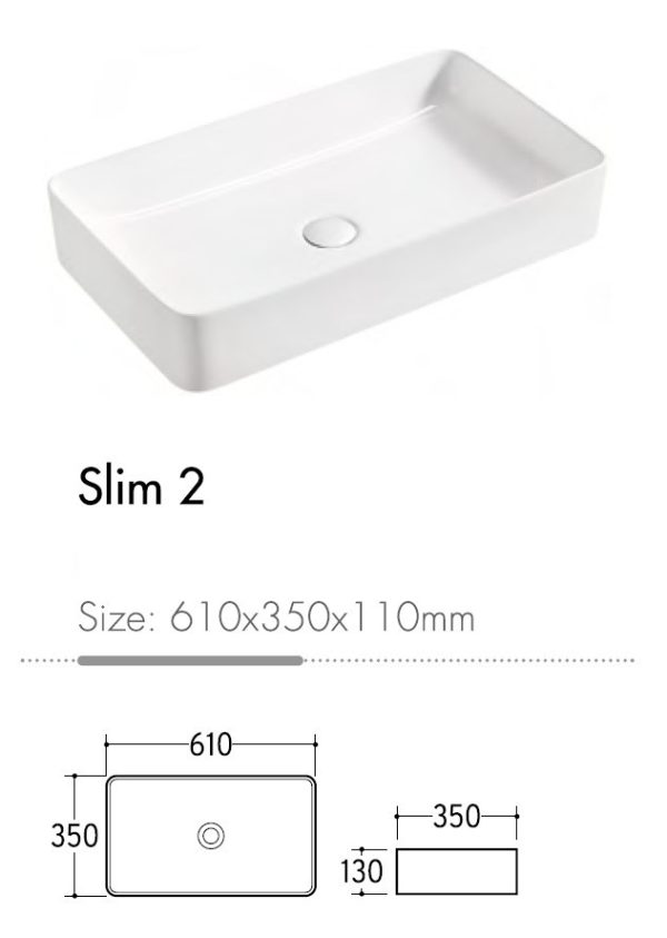 EROS SLIM 2 - PULTRA ültethető - Top Counter - porcelán mosdó - 61 x 35 x 11 cm - Image 4