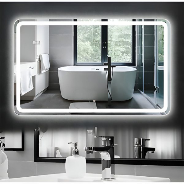 Viva AURA Led TOUCH fürdőszobai tükör - páramenetesítővel - órával - fekvő - 100 x 70 cm - 83440006 - Image 3