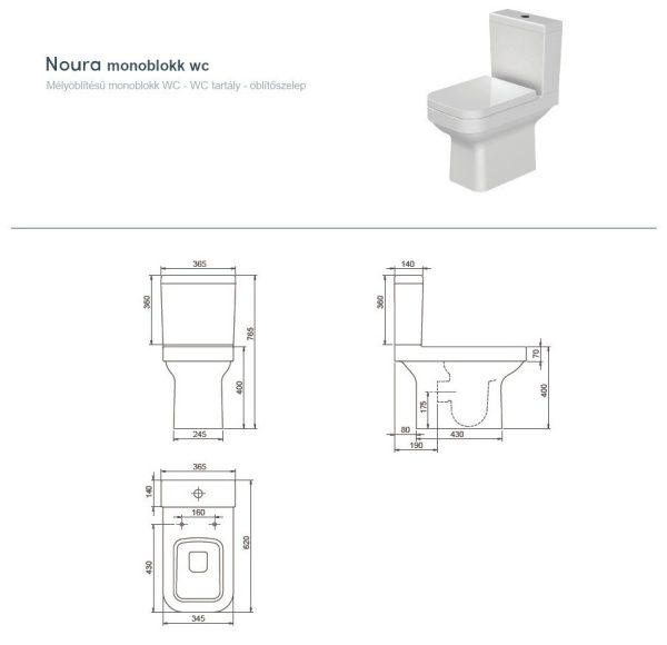 CeraStyle NOURA monoblokk WC - WC tartály - öblítőszelep - mély öblítésű - 87009700 - Image 5