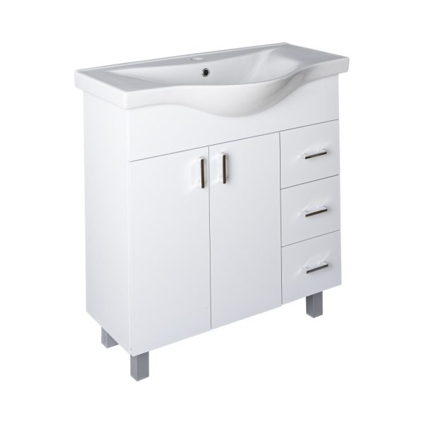 Viva STYLE Bianka 80 lábon álló fürdőszobabútor 3 fiókos Sanovit ALBATROS 10080 mosdóval 80 x 46 cm - Image 2