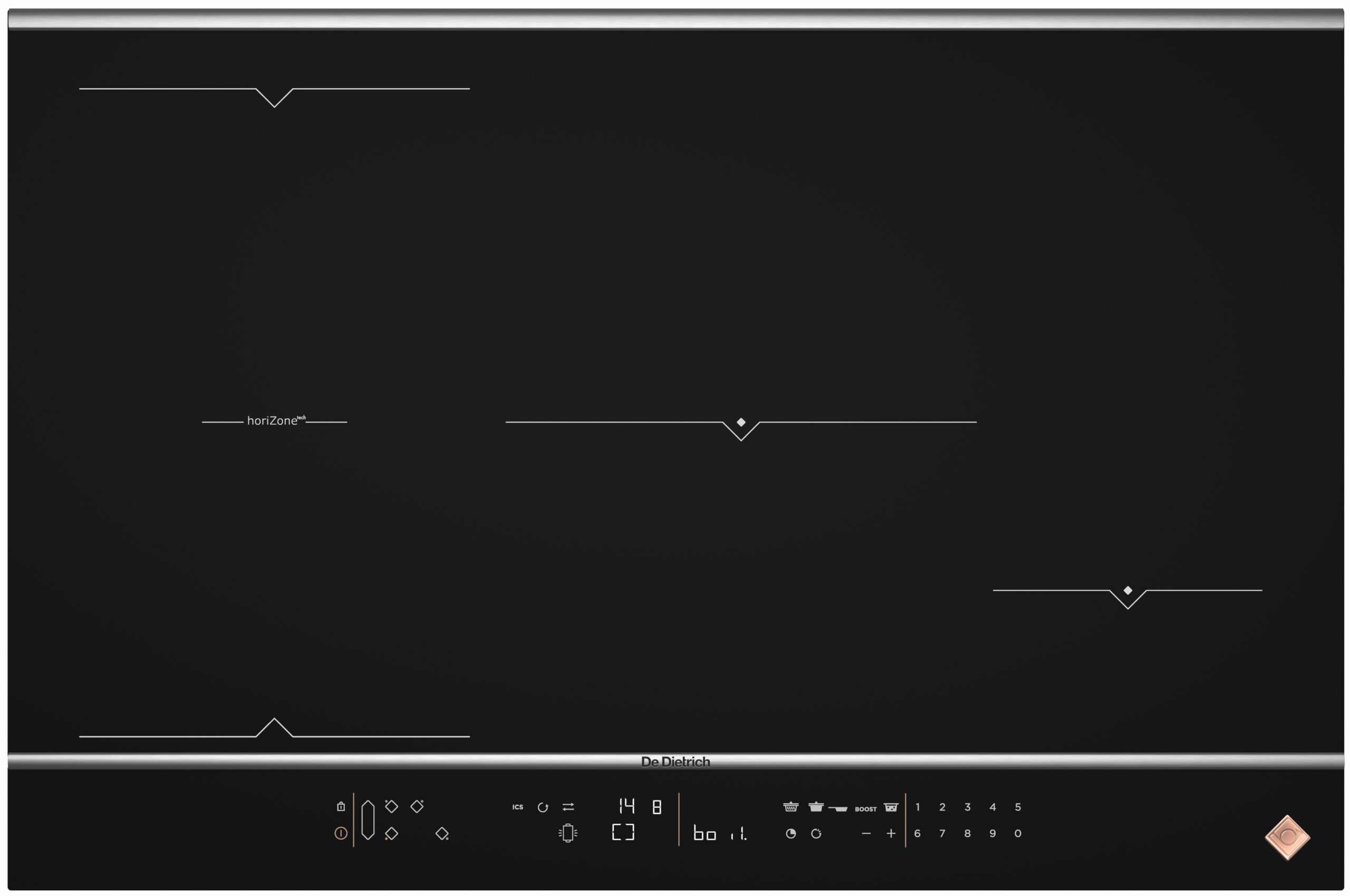 De Dietrich indukciós főzőlap, 80 cm, 4 Booster zóna, horiZone funkció, fa vágódeszka, fekete/inox díszítő csík
