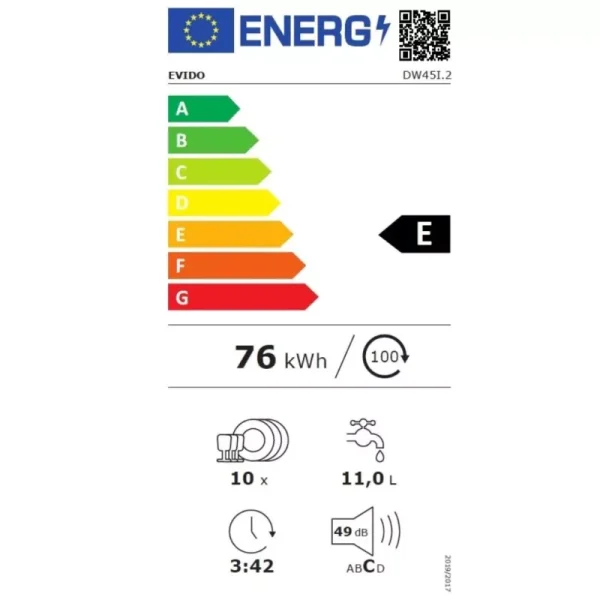 Evido AQUALIFE 45i teljesen integrált mosogatógép 45 cm E energiaosztály - DW45I-3 - Image 2