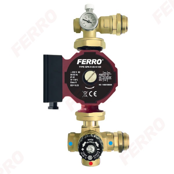 Ferro GM40GPA 25-40/130 keringetőszivattyú szabályzó szett padlófűtésre 1", Kv 2,4 m3/h