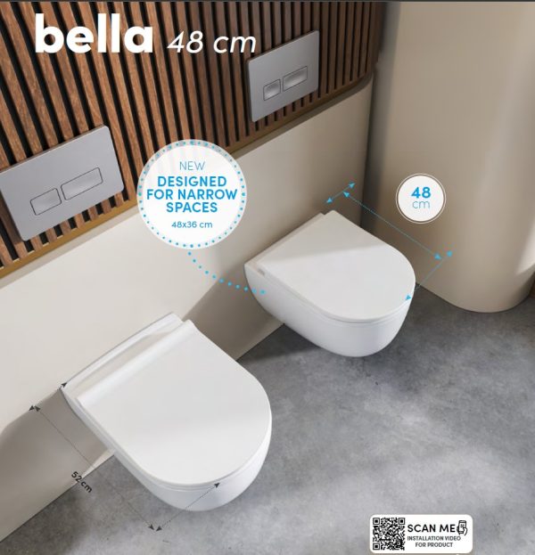 CeraStyle BELLA fali WC + SLIM ülőke - perem nélküli - rimless - mély öblítésű - rövid - 48 cm - HC00506PN00_BSTV - Image 5