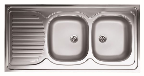 Livinox N-134JK teletetős rozsdamenetes kétmedencés csepptálcás mosogató (jobbos medence) 120 x 60 cm