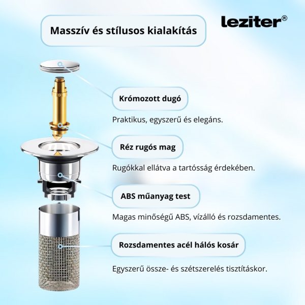 Klikk-klakk lefolyódugó szűrővel rozsdamentes acél 80 mm - LLSZ-80 - Image 9