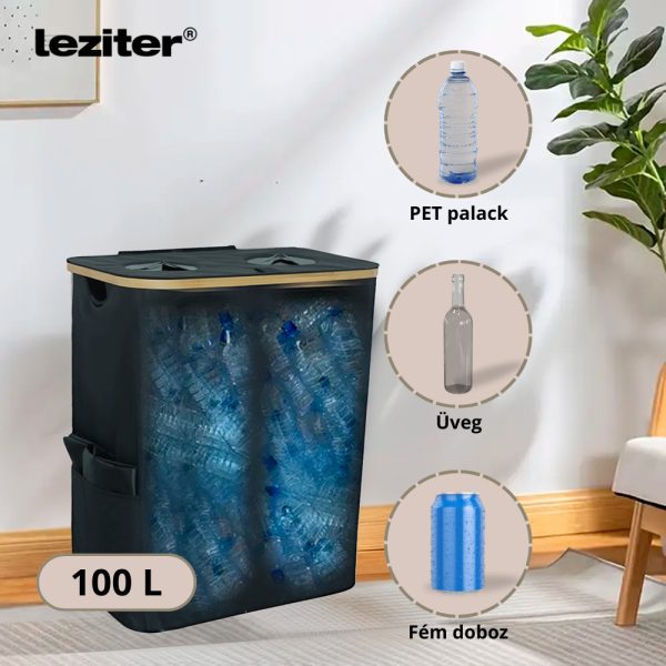 Szelektív palackgyűjtő két rekeszes 140l fekete - Image 5