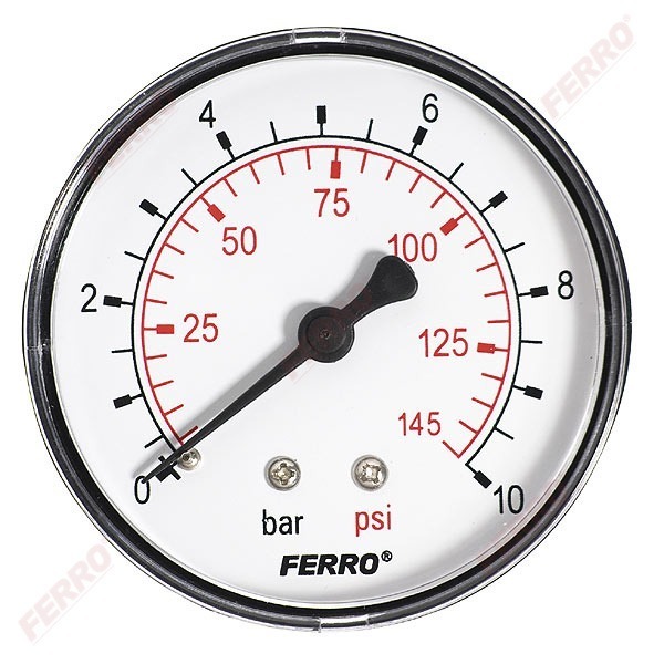 Nyomásmérő óra, manométer 0-10 bar hátsós 63 mm
