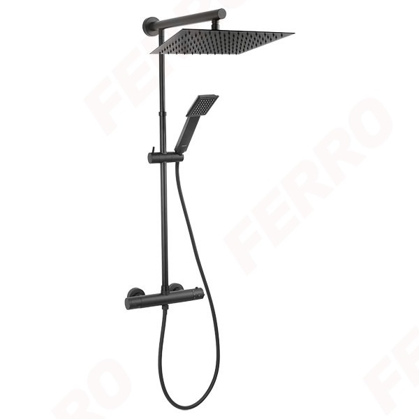 Ferro Trevi Square Black NP75SQ-TRV7U-BL termosztátos zuhany csaptelep zuhanyrendszerrel