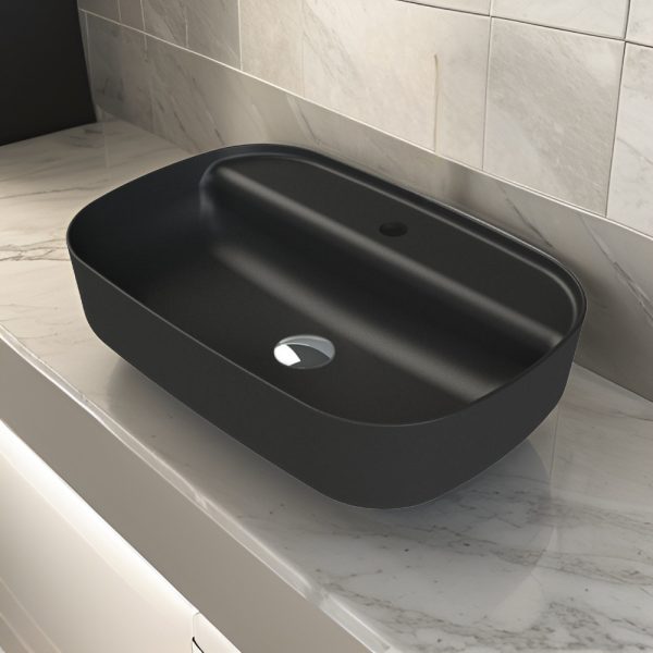 CeraStyle AQUA - PULTRA ültethető - Top Counter - porcelán mosdó - MATT FEKETE - 60 x 40 cm - Image 2