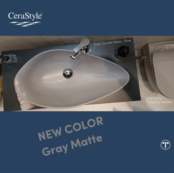 CeraStyle OLIVE - PULTRA ültethető - Top Counter - porcelán mosdó - MATT SZÜRKE - 60 x 35 cm - Image 3