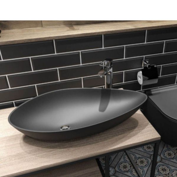 CeraStyle OLIVE - PULTRA ültethető - Top Counter - porcelán mosdó - MATT FEKETE -75 x 38 cm - Image 5