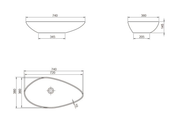 CeraStyle OLIVE - PULTRA ültethető - Top Counter - porcelán mosdó - MATT FEKETE -75 x 38 cm - Image 9