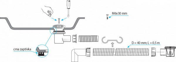 TEXO zuhanytálca szifon flexibilis csővel - Ø 5/4" x 0,5 m x Ø 40 mm - Image 2
