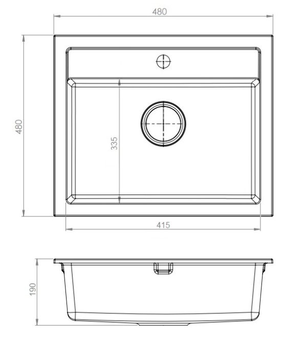 H2 Salio homok egymedencés gránit mosogatótálca 480 x 480 x 190 mm - Image 2