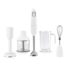 SMEG BOTMIXER SZETT, retro, fehér, tartalma: botmixer, keverőedény, pürésítő feltét, habverő, aprító - HBF22WHEU