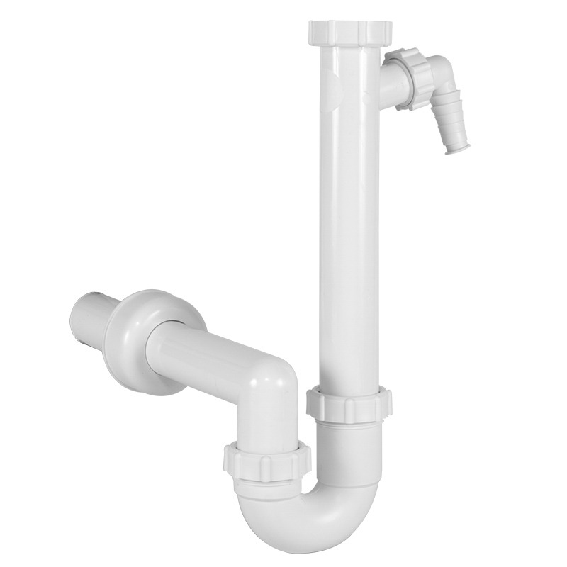 STY-638-4 mosogat csőszifon, leeresztőszelep nélkül, mosogatógép csatlakozóval, Ø40 mm-es elfolyással