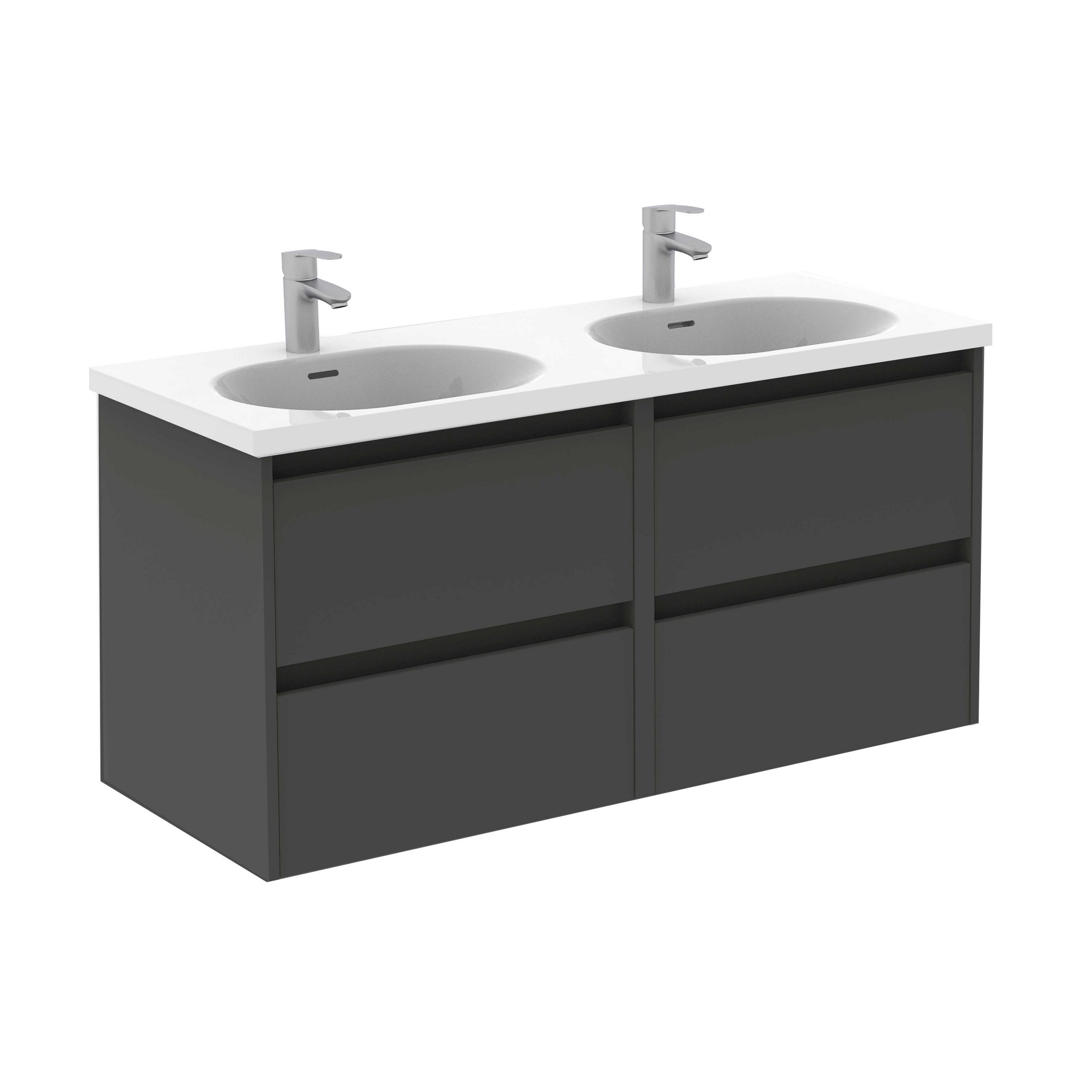 Bannio Sansa függesztett alsószekrény + Kyra mosdó + tükör + világítás 120 cm-es fényes antracit 71935-K