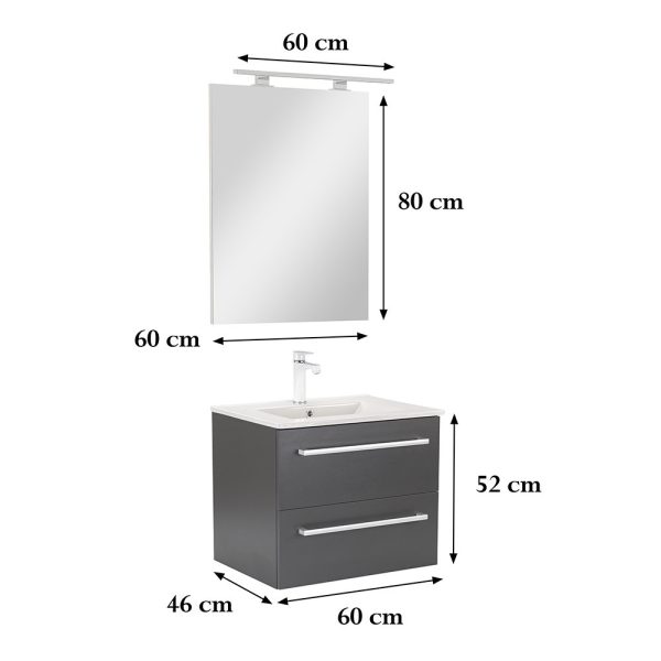 Vario Clam 60 komplett fürdőszobabútor antracit-antracit színben - Vario032-k - Image 3