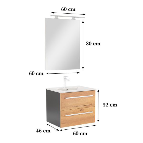 Vario Clam 60 komplett fürdőszoba bútor antracit-tölgy színben - Vario033-k - Image 3