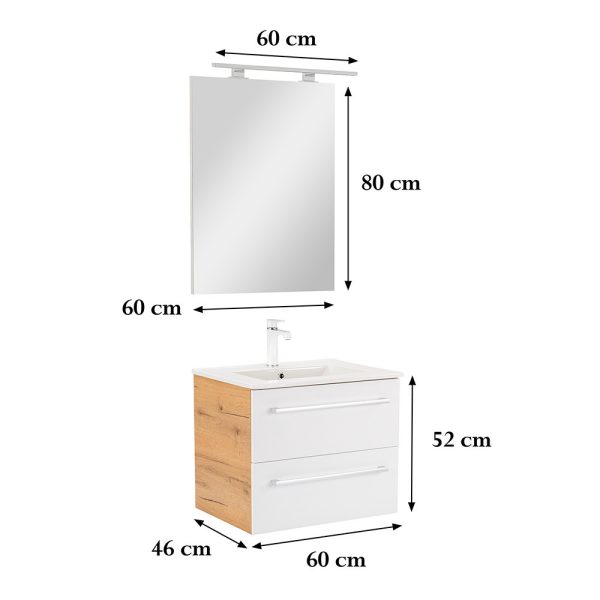 Vario Clam 60 komplett fürdőszoba bútor tölgy-fehér színben - Vario034-k - Image 3