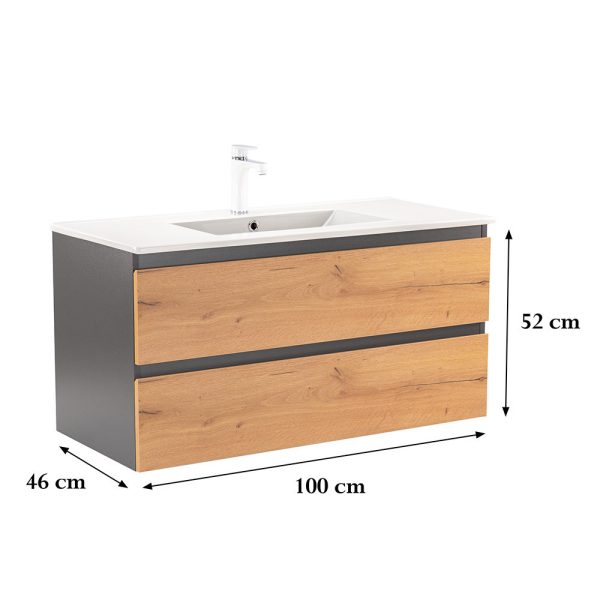 Vario Forte 100 alsó szekrény mosdóval antracit-tölgy színben - Vario078 - Image 3