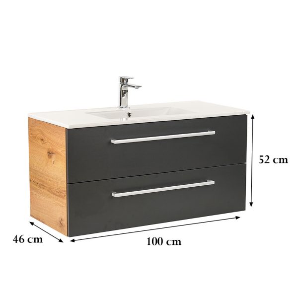 Vario Clam 100 alsó szekrény mosdóval tölgy-antracit színben - Vario107 - Image 3