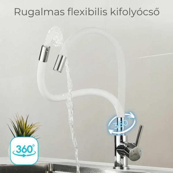 Corin álló mosogató csaptelep flexibilis kifolyócsővel fehér - ZS-7012-WH - Image 2