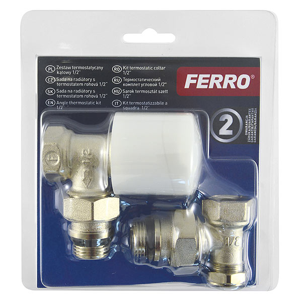 Ferro ZTB02 Termosztatikus radiátorszelep készlet, sarok 1/2"