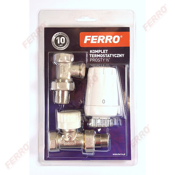 Ferro ZTM07 Egyenes radiátorszelep szett termosztátfejjel 1/2"x1/2"