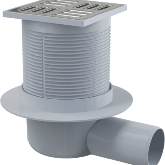 Alcaplast APV1 Padlóösszefolyó 105×105/50 mm vízszintes, rozsdamentes rács, vizes bűzzár