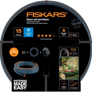 Fiskars Locsolótömlő szett, 13 mm-es (1/2) tömlővel, tartóval 15 m Q4 - 1027678