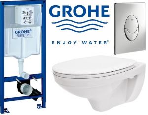 Grohe falba építhető WC tartály 38.528 Cersanit fali WC csészével, légrugós WC tetővel,króm nyomólappal
