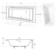 Besco Intima aszimmetrikus akril fürdőkád 150x85 - balos - WAIT-150-NL - Image 4