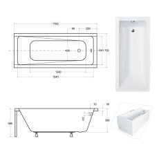 Besco Modern Slim egyenes akril fürdőkád 170 x 70 cm - WAM-170-SL - Image 3