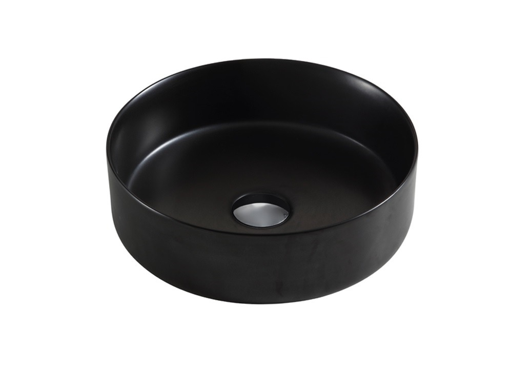 Wellis Rose Black pultra építhető kerek fekete porcelán mosdó Ø35,5 × 11,7 cm WF00059