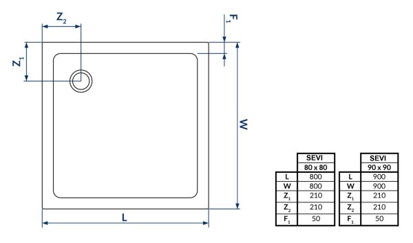 N-Smart Sevi-C szögletes akril zuhanytálca 80 x 80 x 11 cm - BRNA.LUP.080.080.WHC - Image 2