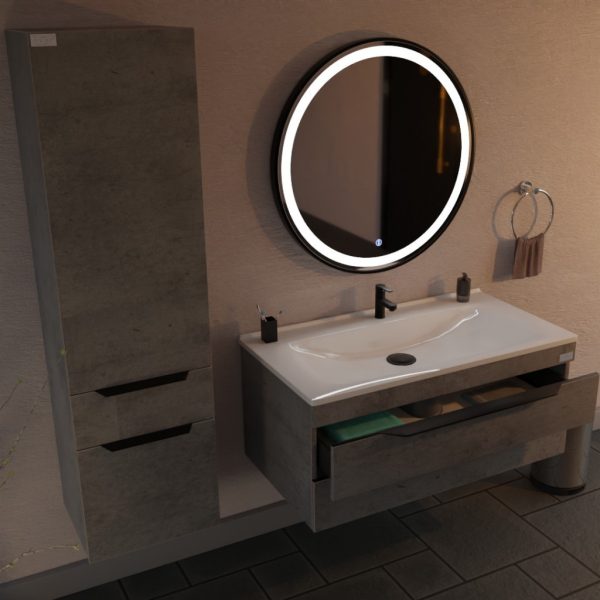 TMP IRON fürdőszobai tükör - FEKETE keret - kerek - LED világítással - 70 cm - Image 4