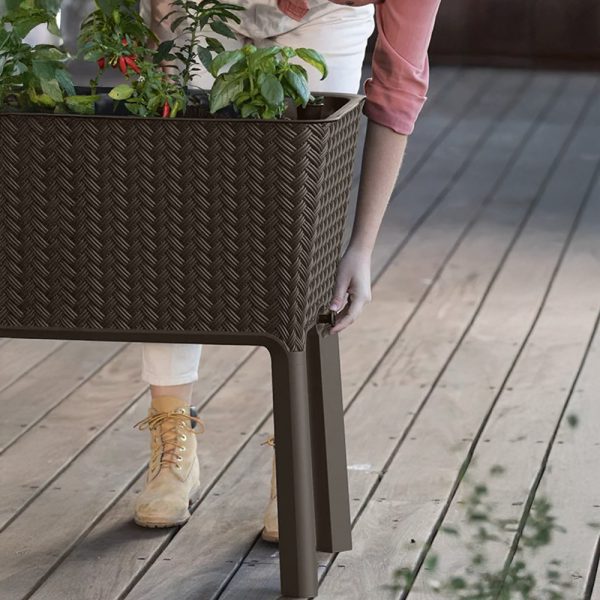 Splendor megemelt műanyag kerti virágláda 120l fonott rattan - Image 4