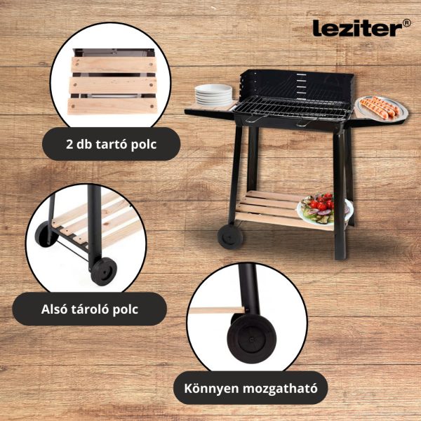 Téglalap alakú görgős faszenes grill - Image 5