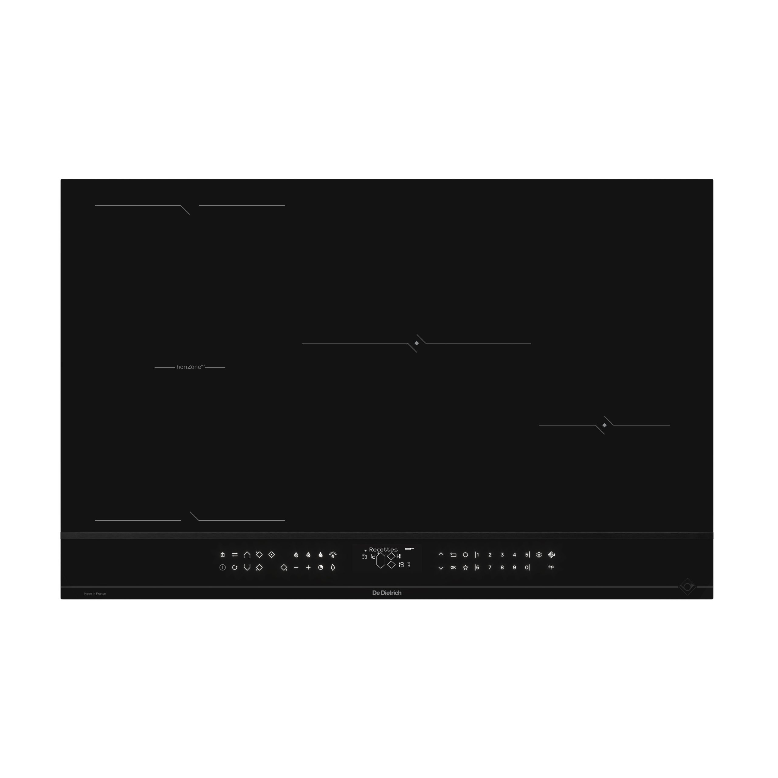 De Dietrich indukciós főzőlap, 80 cm, 4 zóna (1 horiZone), LCD, elszívó párosítás, hőmérő szonda, infinite black