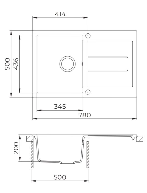 Evido Cubo 45S csepptálcás gránit mosogató 780 x 500 x 200 mm avena - 105721 - Image 5