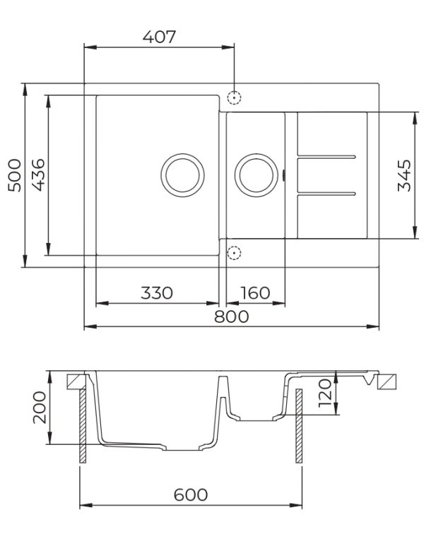 Evido Cubo 6S compact csepptálcás gyümölcsmosós gránit mosogató 800 x 500 x 200 mm bézs - 105572 - Image 3